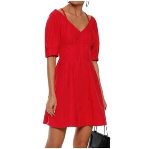 Derek Lam 10 Crosby Cotton‎ Sz 6/8 Red Poplin Womens Off Shoulder Dress